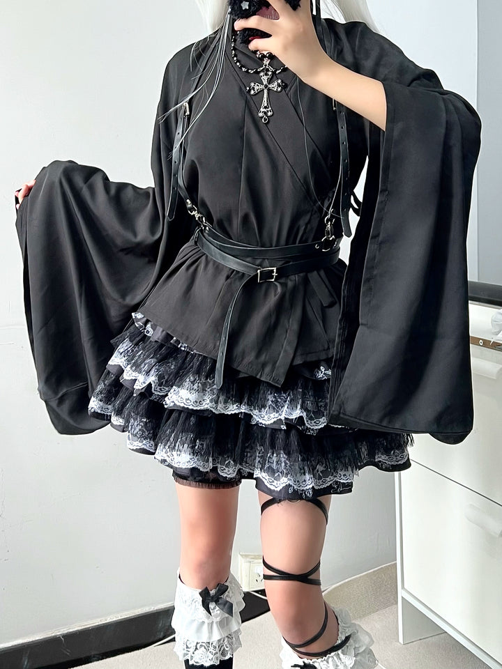 Jirai Kei Skirt Gothic Punk Skirt Black Lace Puff Skirt 36582:558600 36582:558600