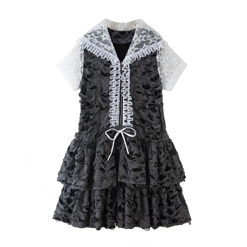 Spice Girls Dress Grey Punk Cake Dress Sweet Cool Lace Dress (M S / Grey) 36160:578842