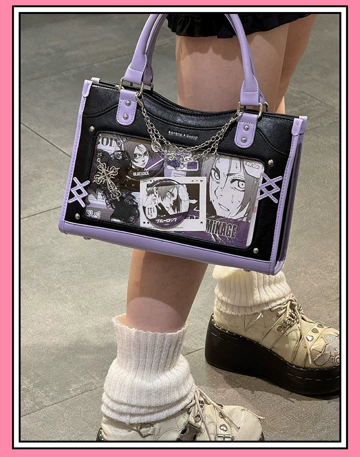 Y2K Square Shaped Ita Bag, Clear Window & Star Chain 45418:848165