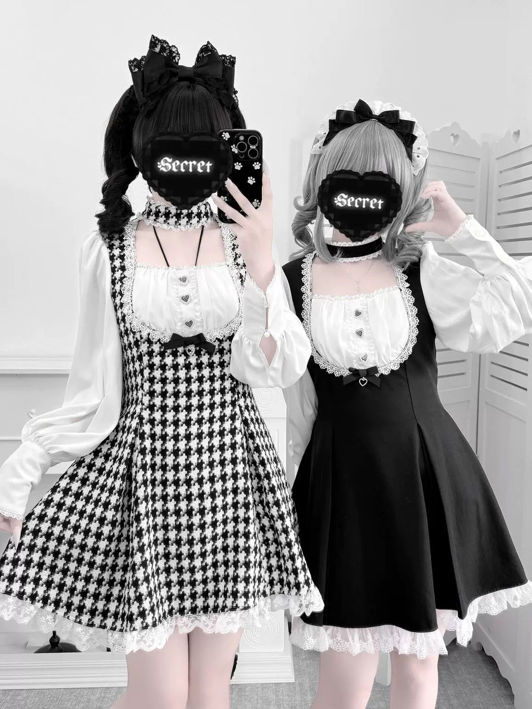 Jirai Kei Houndstooth Dress, Non Detachable Choker 45266:842673