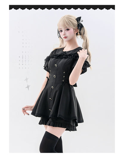 Jirai Kei Dress And Shorts Lace-up Short Sleeve Outfit 37750:565424