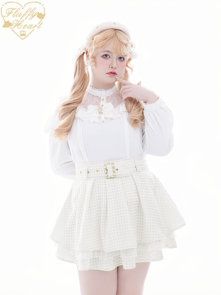 Lace Off-Shoulder Jirai Kei Blouse With Bow Brooch 41684:710430