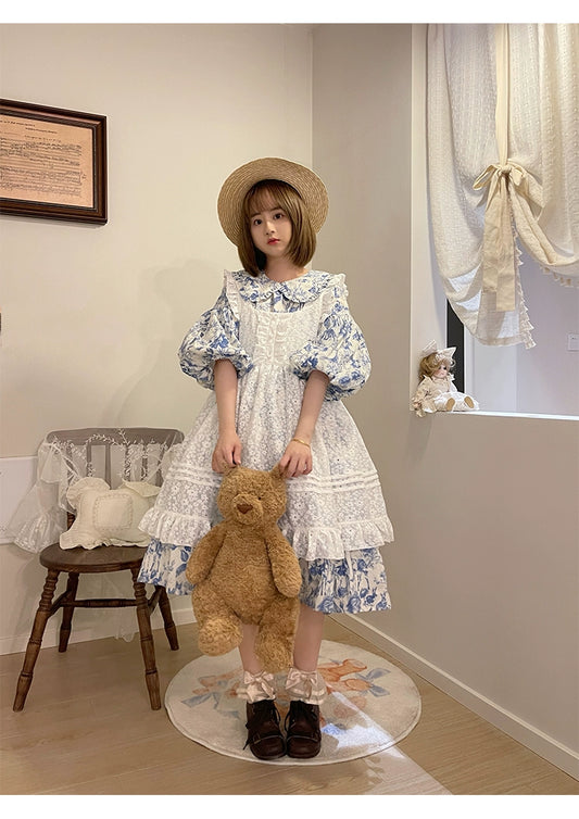 Mori Kei Apron White Lace Floral Apron Dress Suspender Skirt 36556:531266