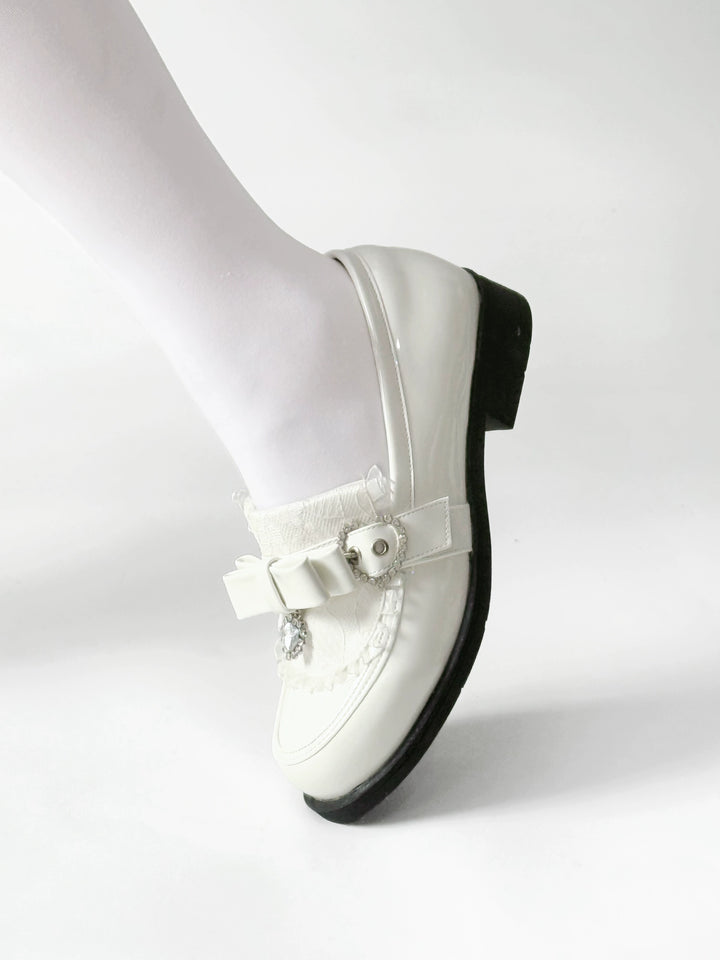 Jirai Kei Low-Heel Loafer Shoes, Rhinestones & Bow 43944:790303
