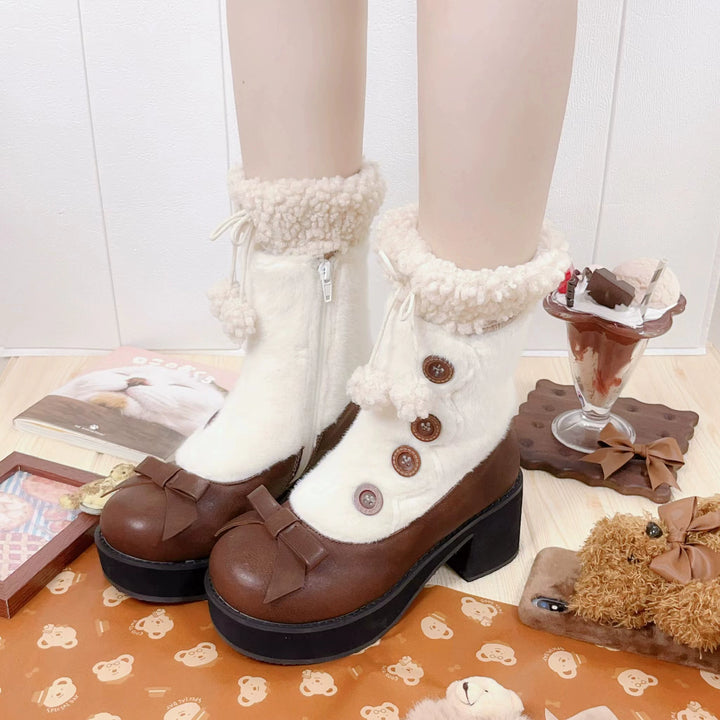 Lolita Boots Sock Mary Jane Shoes Low Heel Shoes Black Brown 32654:408188 32654:408188