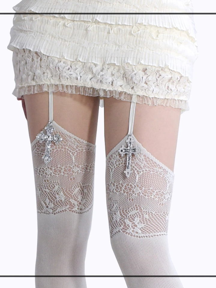 Gothic Garter Stockings, Cross Pendant + Lace Cutout 43654:782620