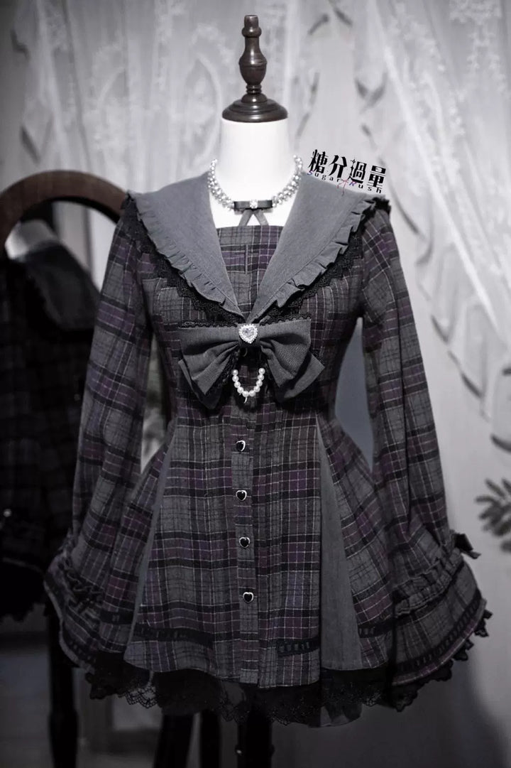 Plaid Jirai Kei Dress Set, Shorts with Side Pockets (2XL L M S XL) 44330:805035