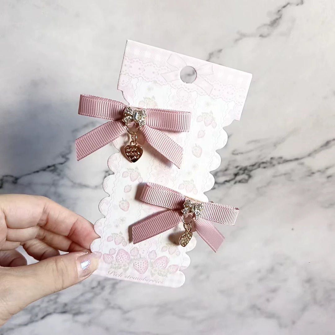 Jirai Kei Hair Clip, Rhinestone Bow & Heart Pendant 45071:834168