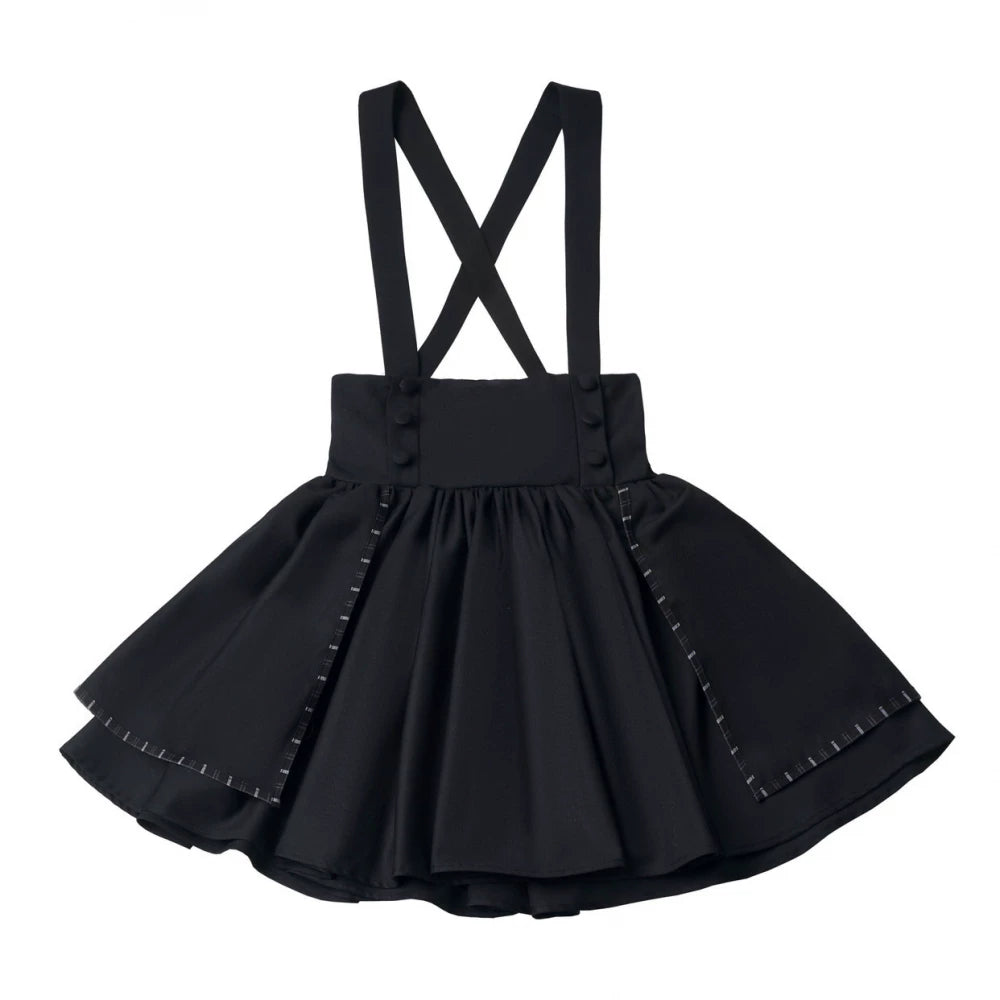 Academia Bubble Sleeve Blouse, Elastic Waist Suspender Skirt (L M S) 45875:866348
