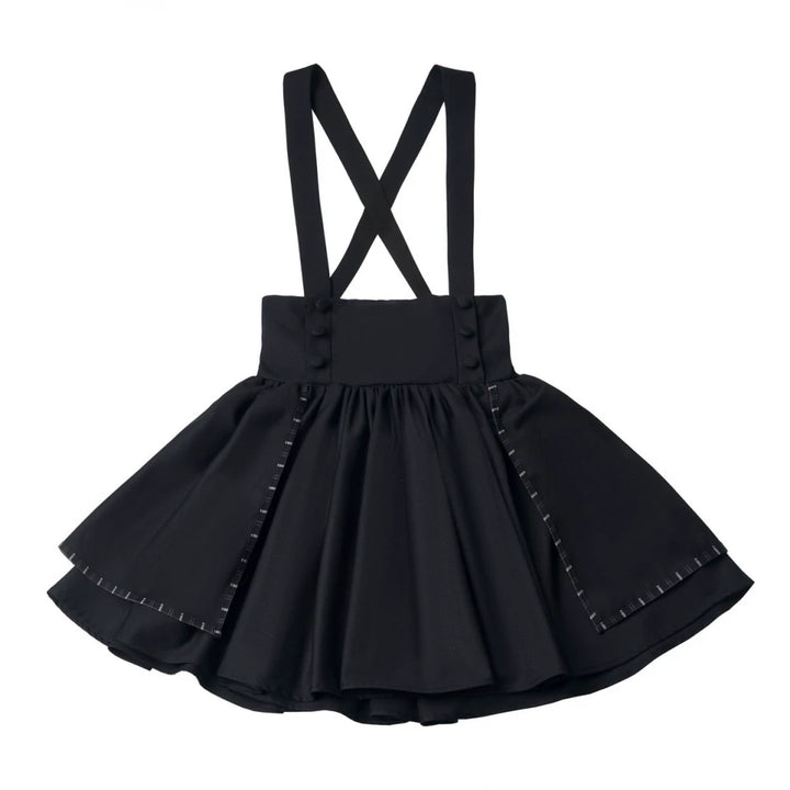 Academia Bubble Sleeve Blouse, Elastic Waist Suspender Skirt (L M S) 45875:866348