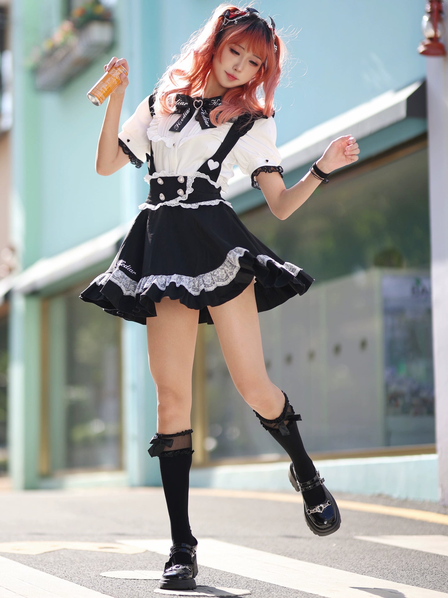Jirai Kei Skirt Black Lace Suspender Skirt Cat Ear Skirt 37692:568728