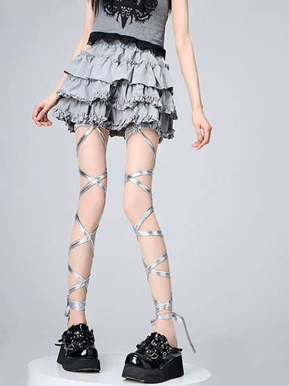 Cyberpunk Leg Straps Sexy Black Silver Grey Leg Bands 36526:535816