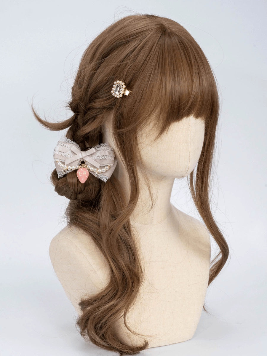 Lolita Bow Hair Clip Handmade Pearl Chain Barrette 36120:512784