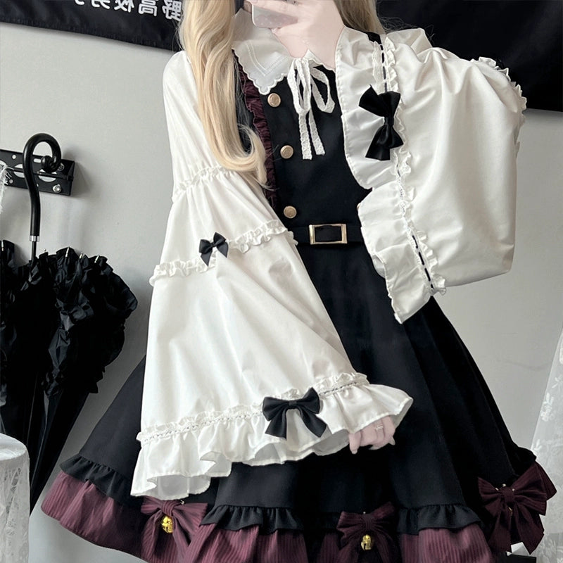 Preppy Outfit Set White Blouse Suspender Skirt Set (L M S XL XXL) 40072:671666