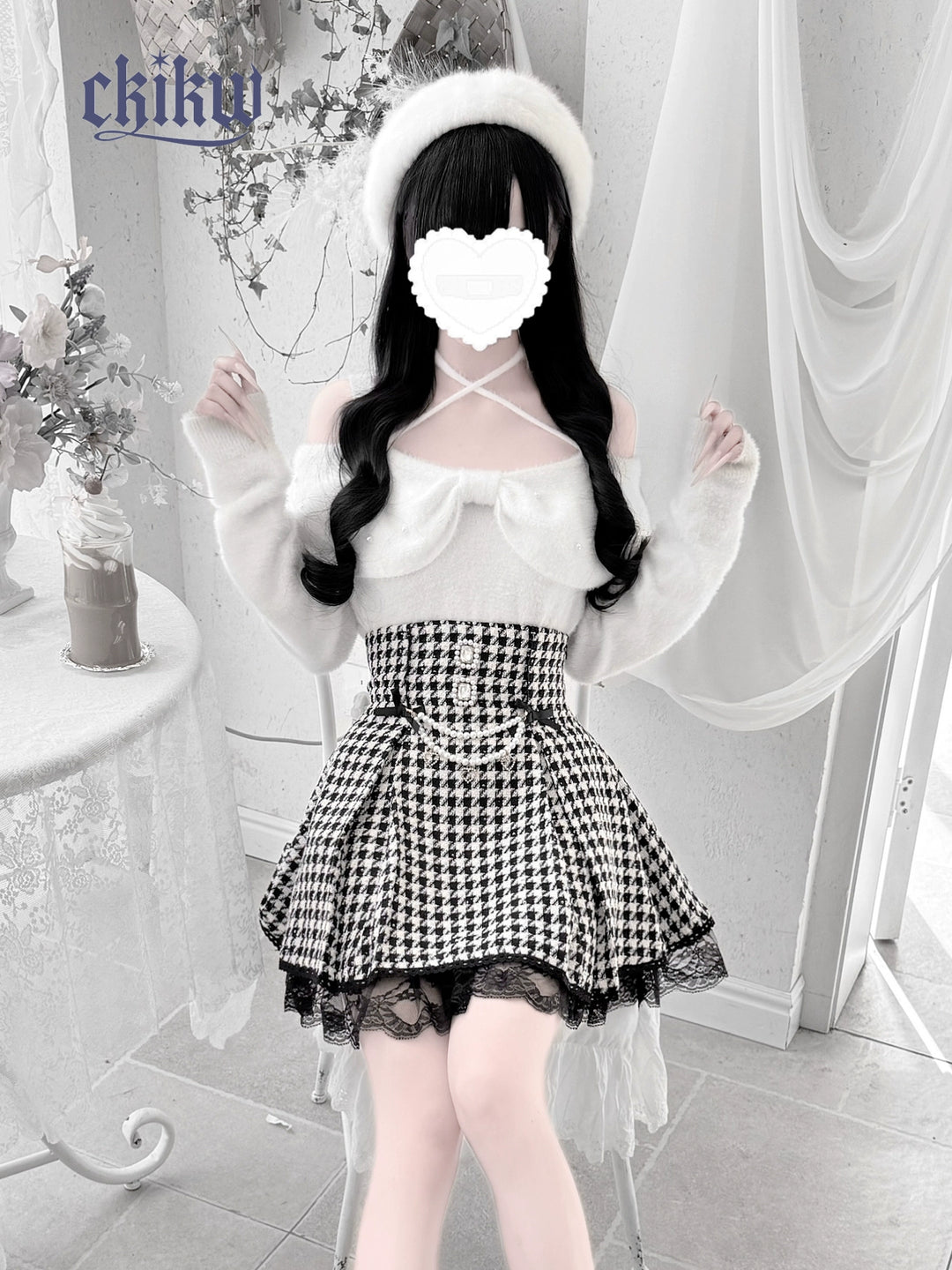 Jirai Kei Open-Shoulder Sweater, Faux Mink Plush 44156:797410