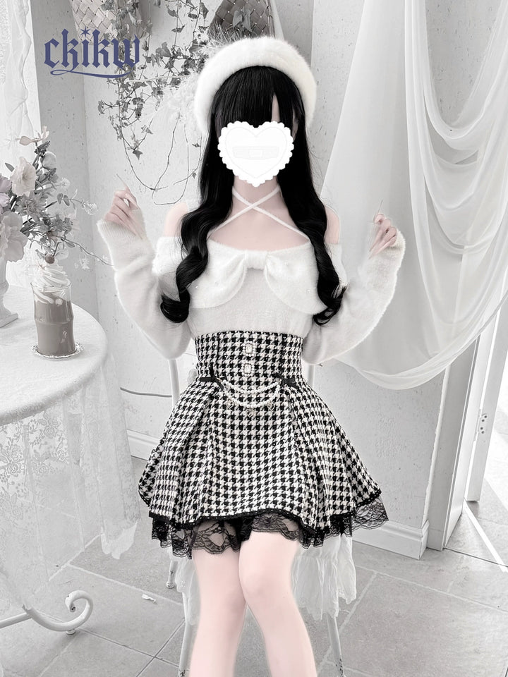 Jirai Kei Open-Shoulder Sweater, Faux Mink Plush 44156:797410