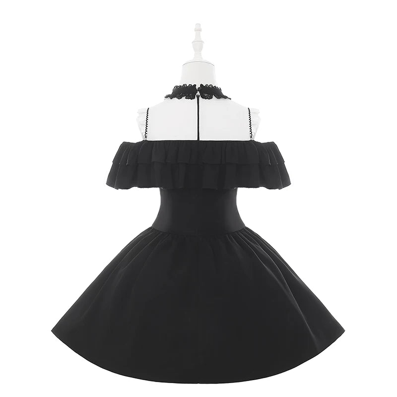 Jirai Kei Open Shoulder Dress, Layered Ruffle 44949:831323