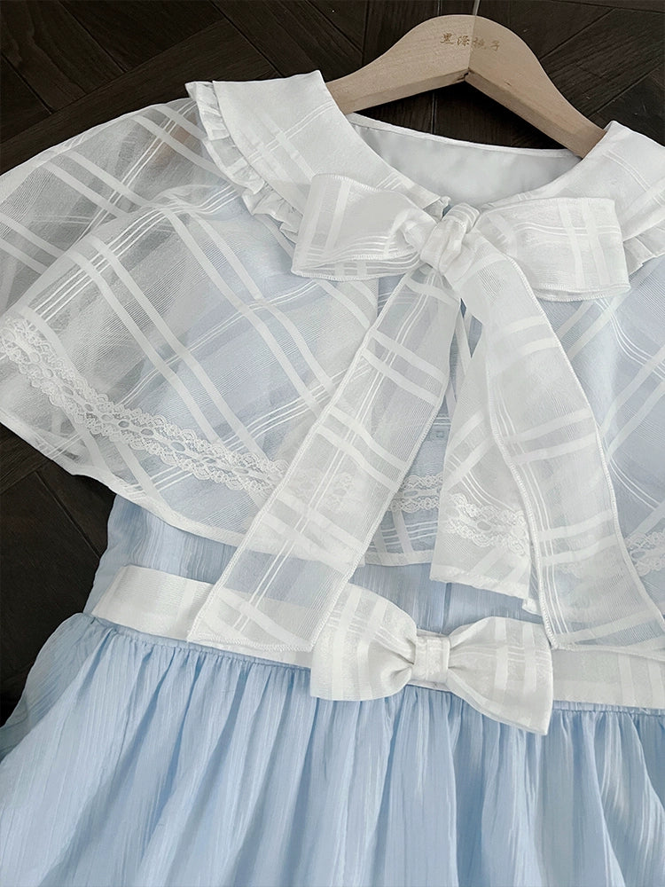 Blue / White Ryousangata One Piece Dress, Cape Style 43547:779028