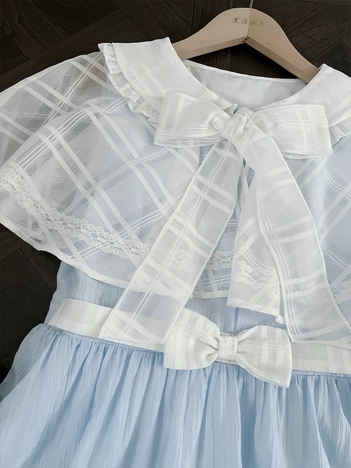 Blue / White Ryousangata One Piece Dress, Cape Style 43547:779028