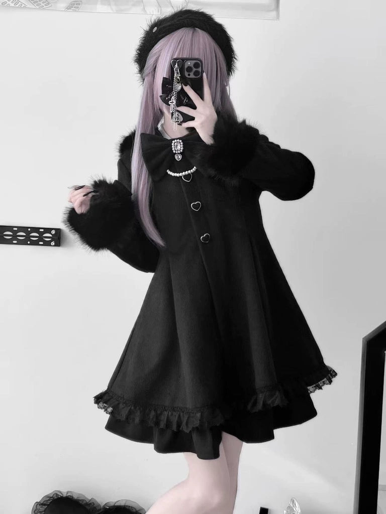 Wool-Blend Jirai Kei Coat, Bunny Ear Hood and Bows 44013:793020