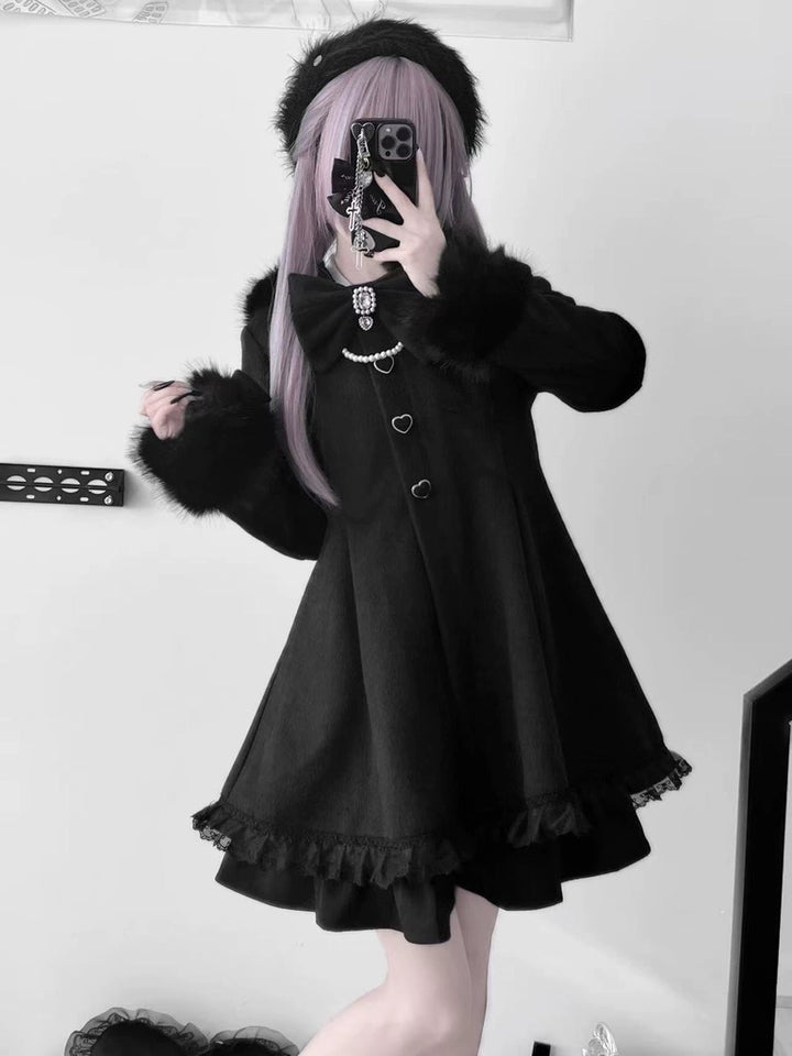 Wool-Blend Jirai Kei Coat, Bunny Ear Hood and Bows 44013:793020