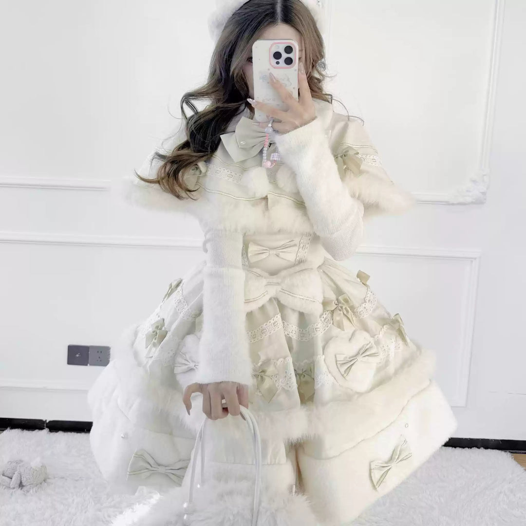 Lolita JSK Apricot Cape Kawaii Cake Dress Winter Set 41172:693326