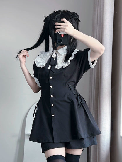 Jirai Kei Set Lace Up Dress And Shorts Multicolor (L M S XL / Black) 37856:571060