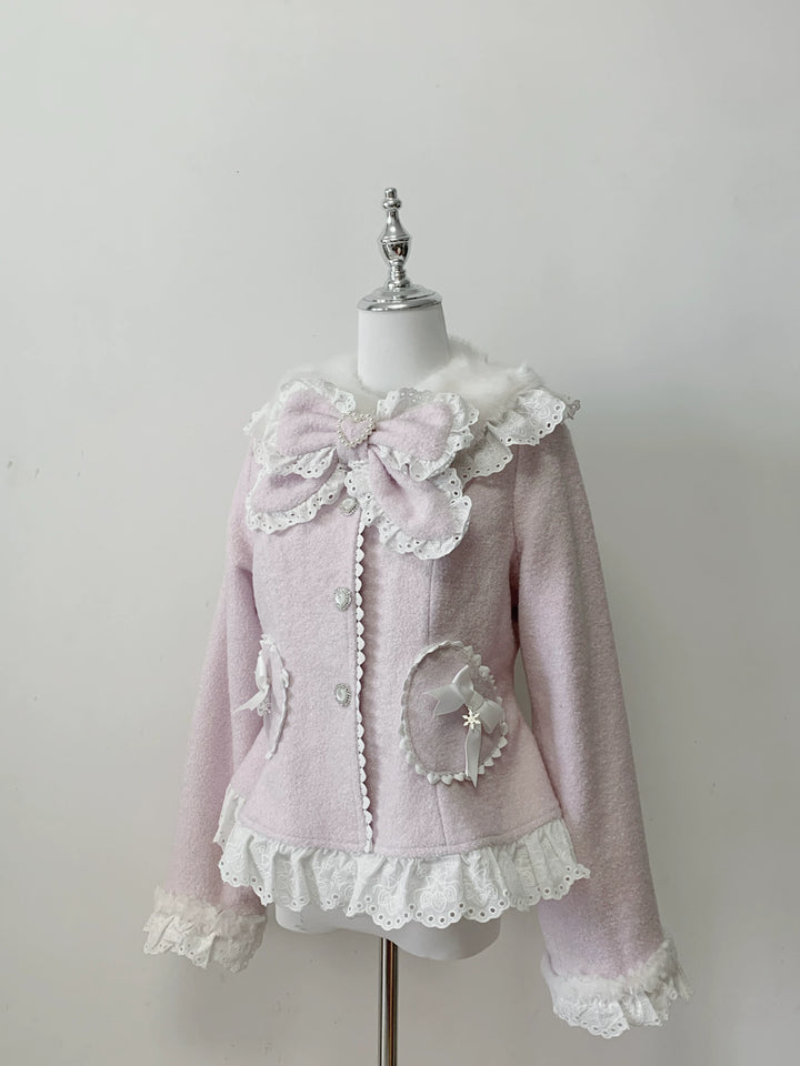 Wool-blend Ryousangata Short Coat, Heart-shaped Pockets (L M S) 44681:819316