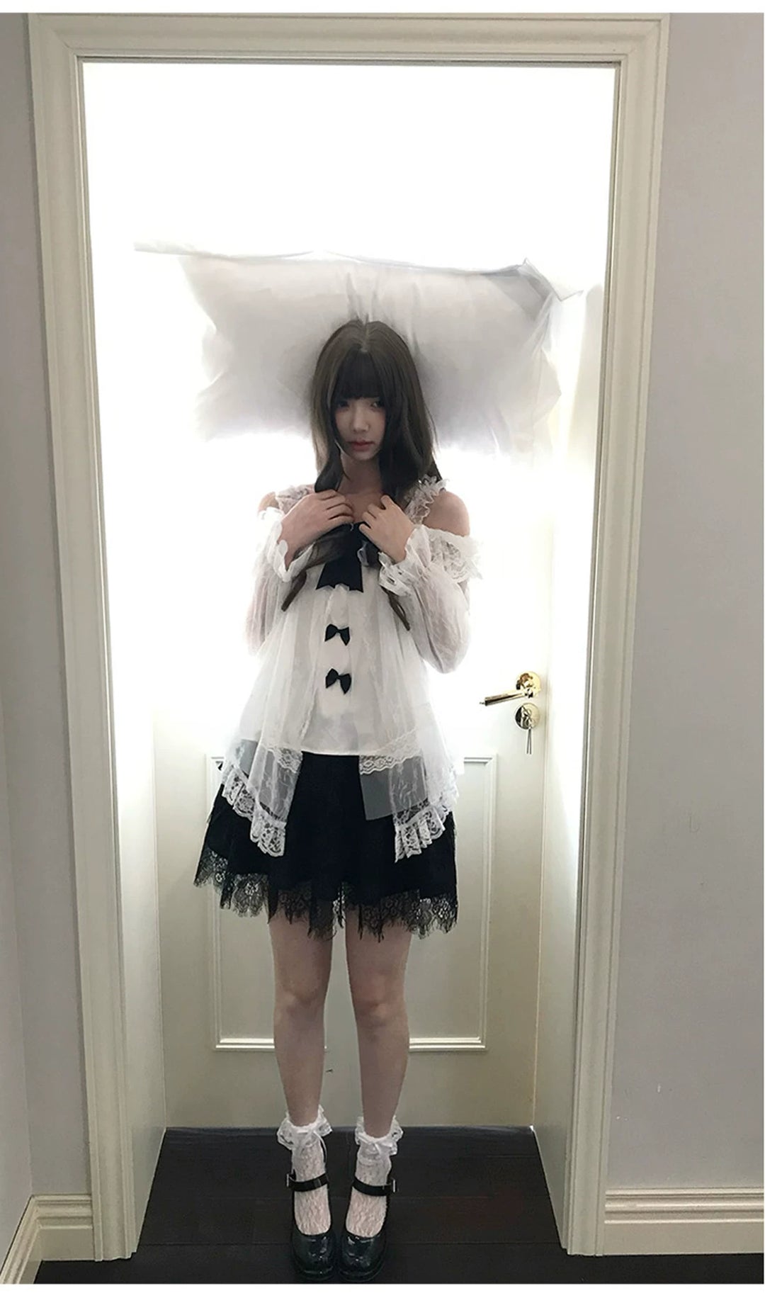 Lightweight Tulle Off Shoulder Blouse, Feather-Design Skirt 45343:850510