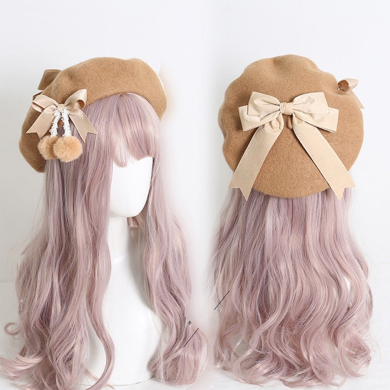 Lolita Hat Wool Beret Felt Ball Bow Beret Multicolor 28930:350676