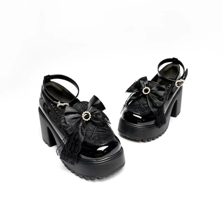 White/Black Jirai Kei Loafer Shoes, High Platform (Black / 34 35 36 37 38 39 40 41) 44889:826003