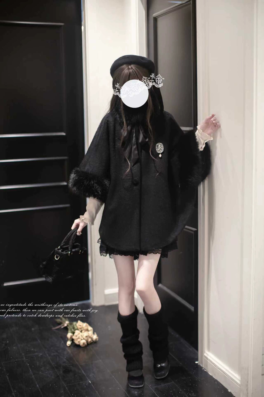 Mid-length Winter Cloak, Faux Fur Trim 44035:793977
