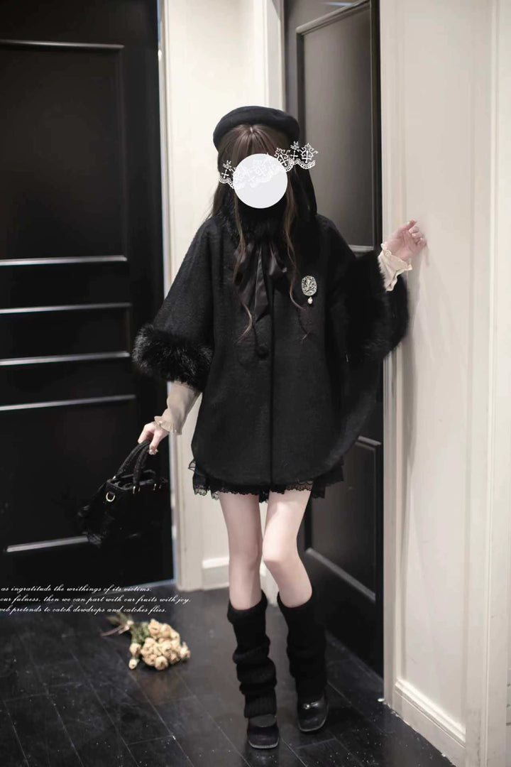 Mid-length Winter Cloak, Faux Fur Trim 44035:793977