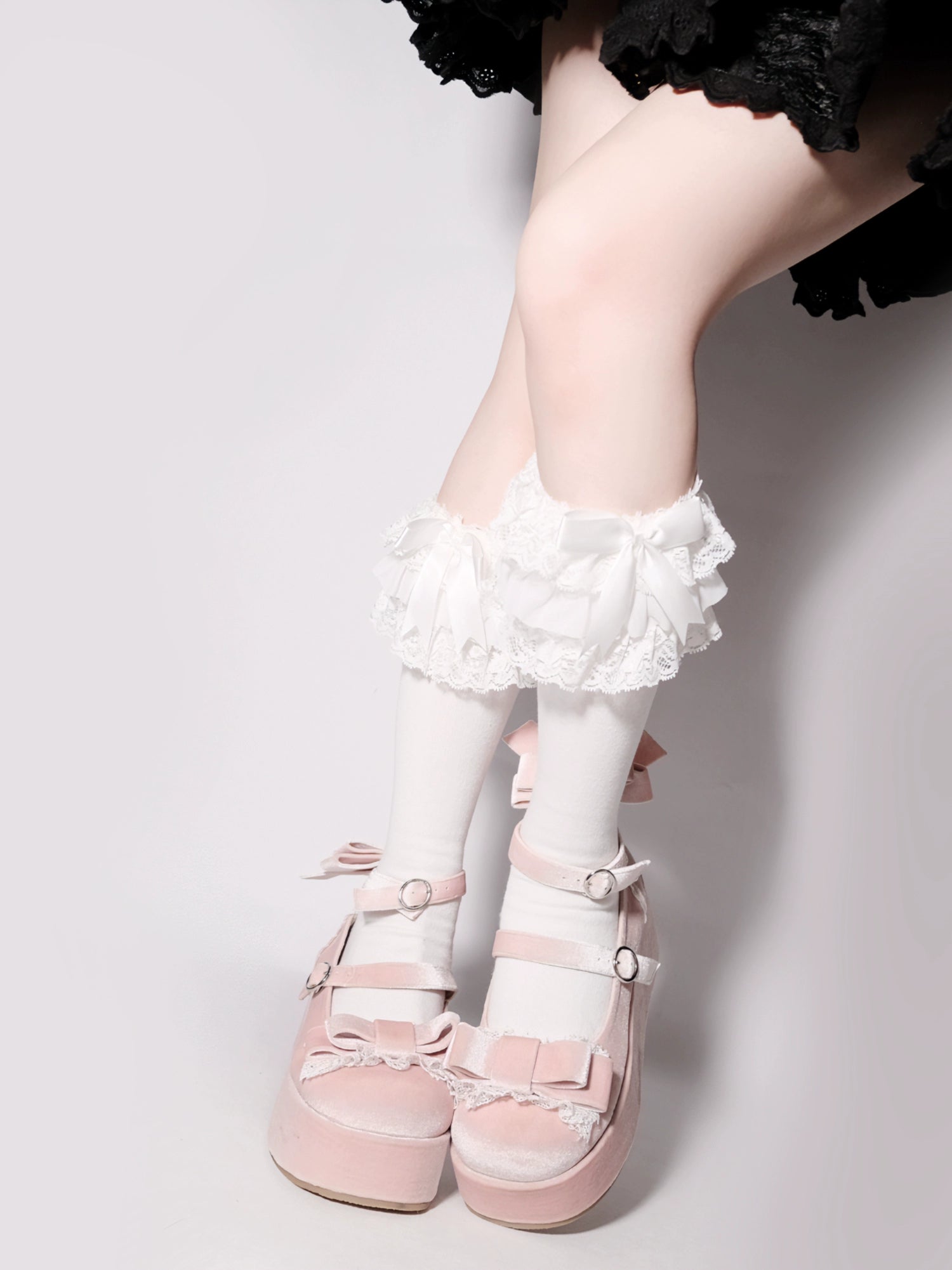 Lolita Shoes Round-Toe Platform Shoes With Velvet Bow 37132:552704