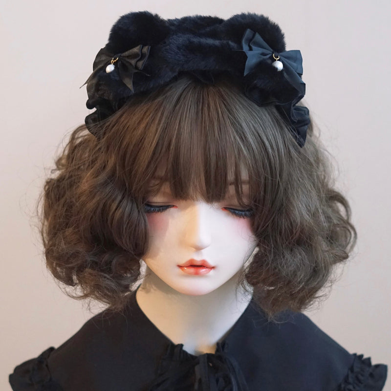 Lolita Headwear Handmade Cat Ears Hairband Black White Bow (9) 28946:332828 (9) 28946:332828