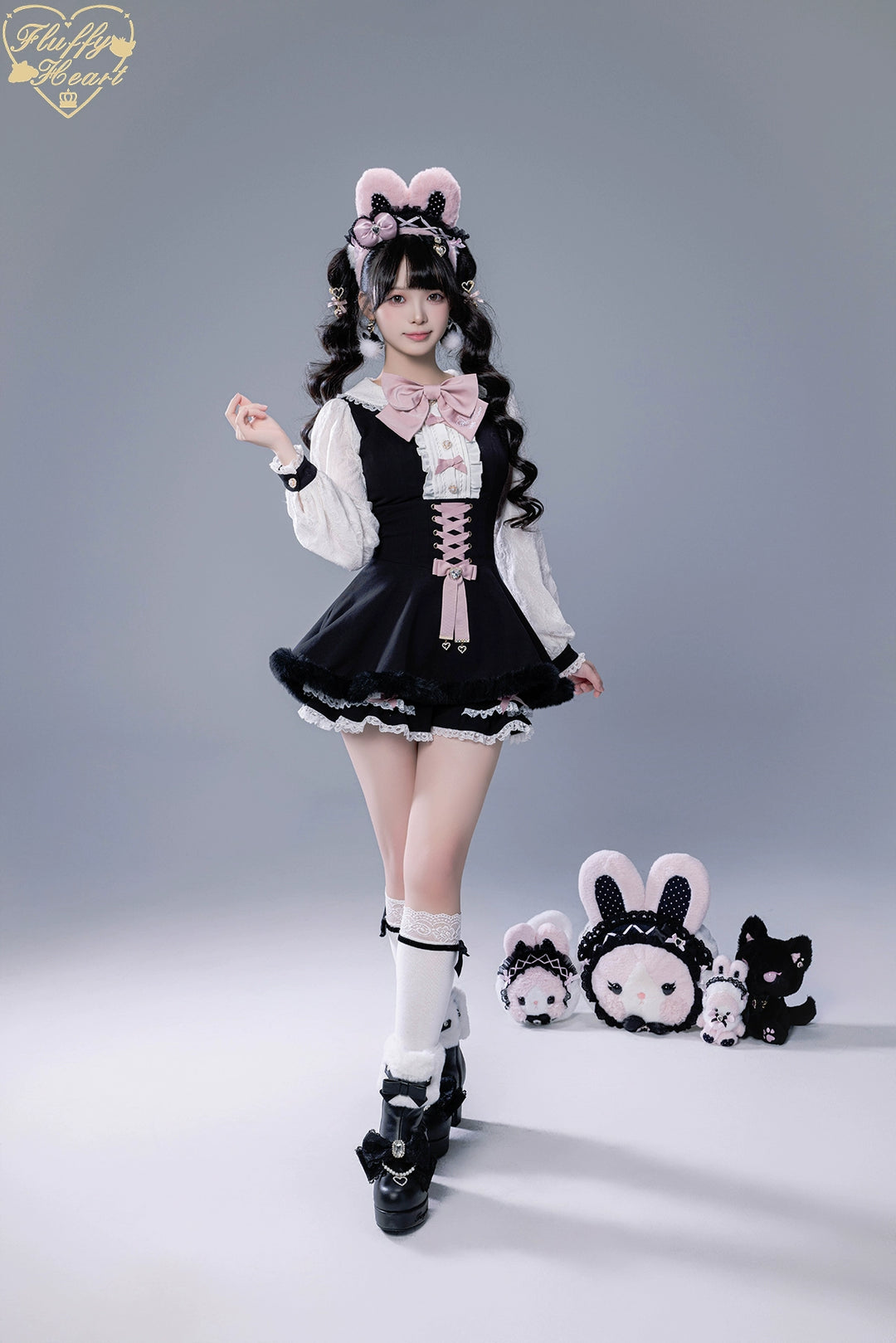 IP Collab Jirai Kei Dress Set, Detachable Fluffy Cape 44146:798065