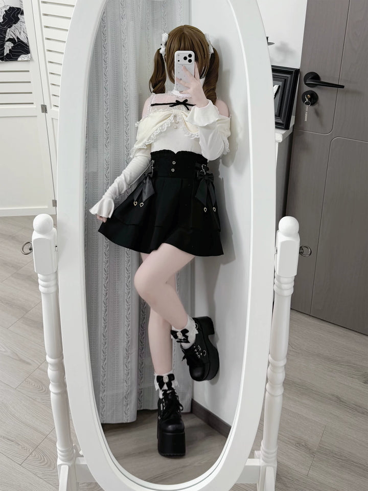 Seiso Kei Sweater and High Waist Skirt Set, Open-Shoulder 45989:871678