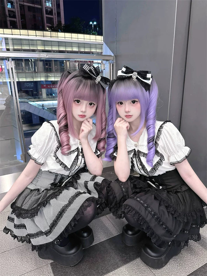 Jirai Kei Sailor Collar Blouse, Cinched Waist Tiered Skirt 45571:855957