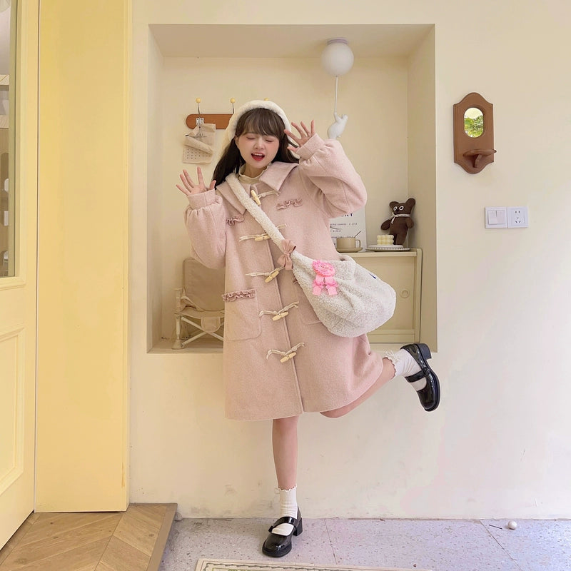 Kawaii Pink Yellow Beige Coat With Cow Horn Button 29450:348928 29450:348928