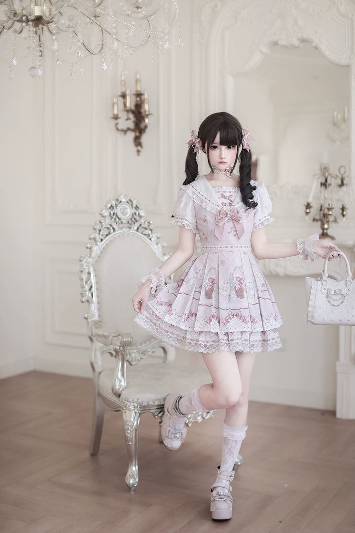 Ryousangata Dress Set, Strawberry & Bunny Print 44948:831270