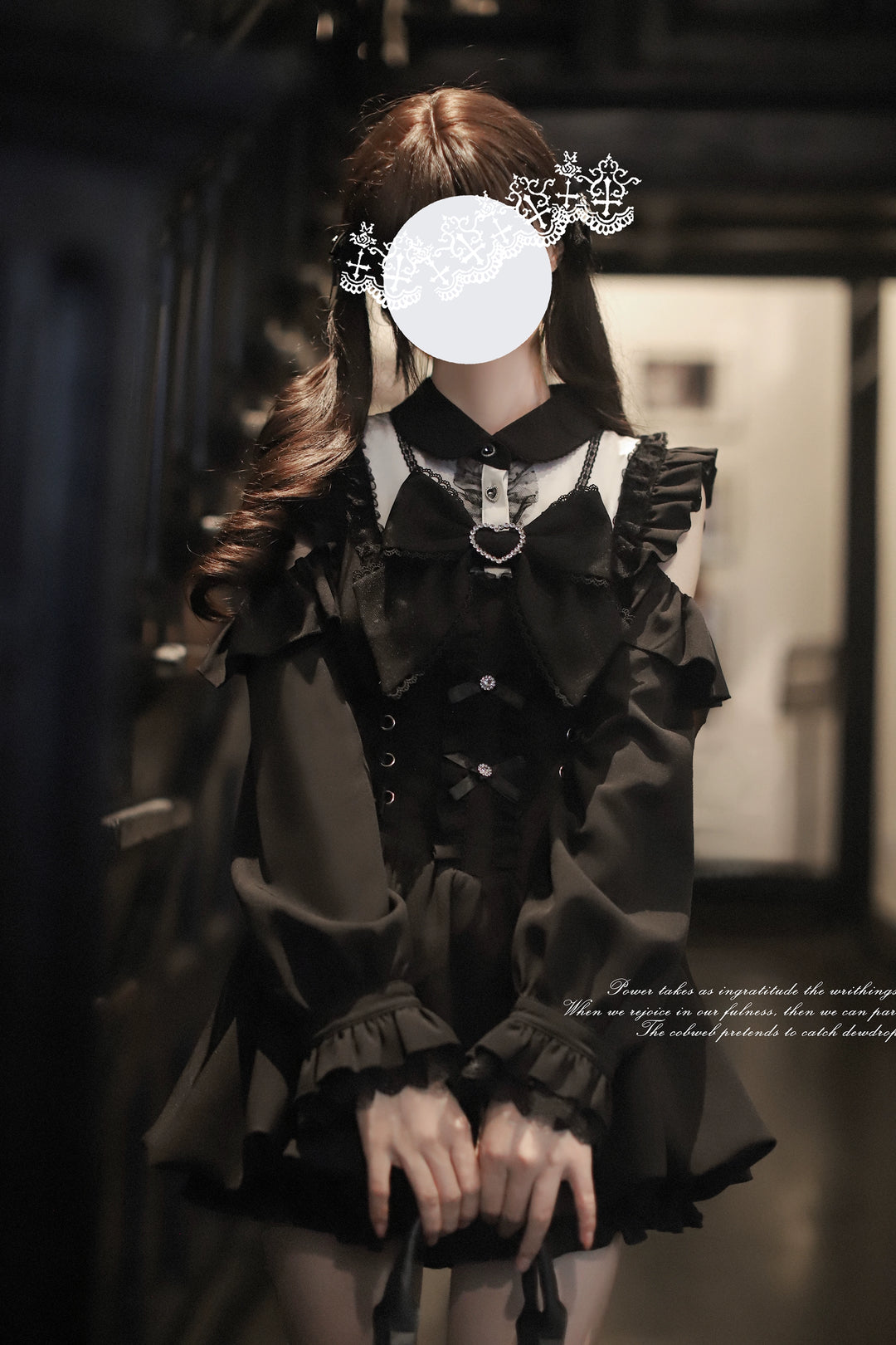 Jirai Kei Open-Shoulder Dress, Lace-Up Waist 44040:793879