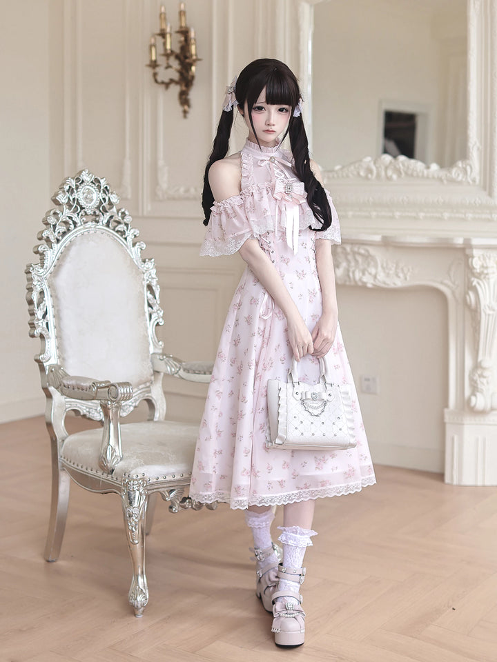 Seiso Kei Floral Print Long Dress, Open Shoulder 45360:847059