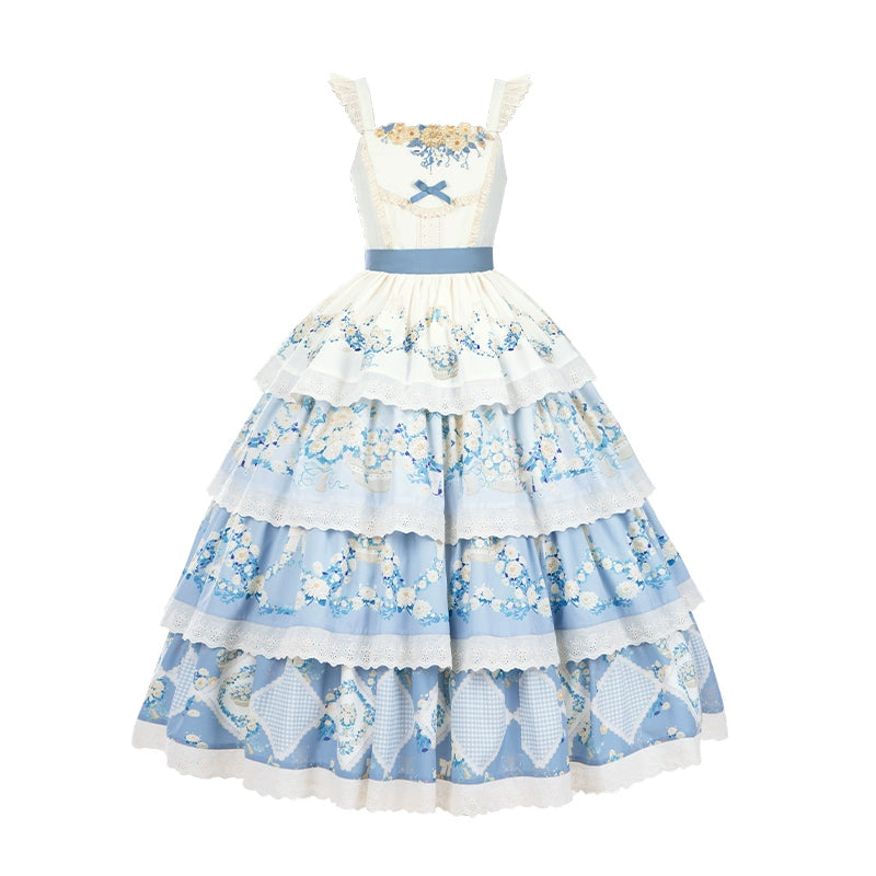 Classic Lolita Dress Twins Cottagecore Embroidery Tiered Dress 39470:641104