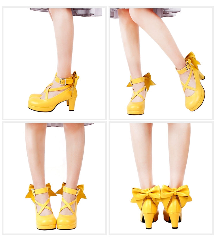 Lolita Shoes Round Toe High Heels With Bow Ties Multicolor 31800:369830 31800:369830