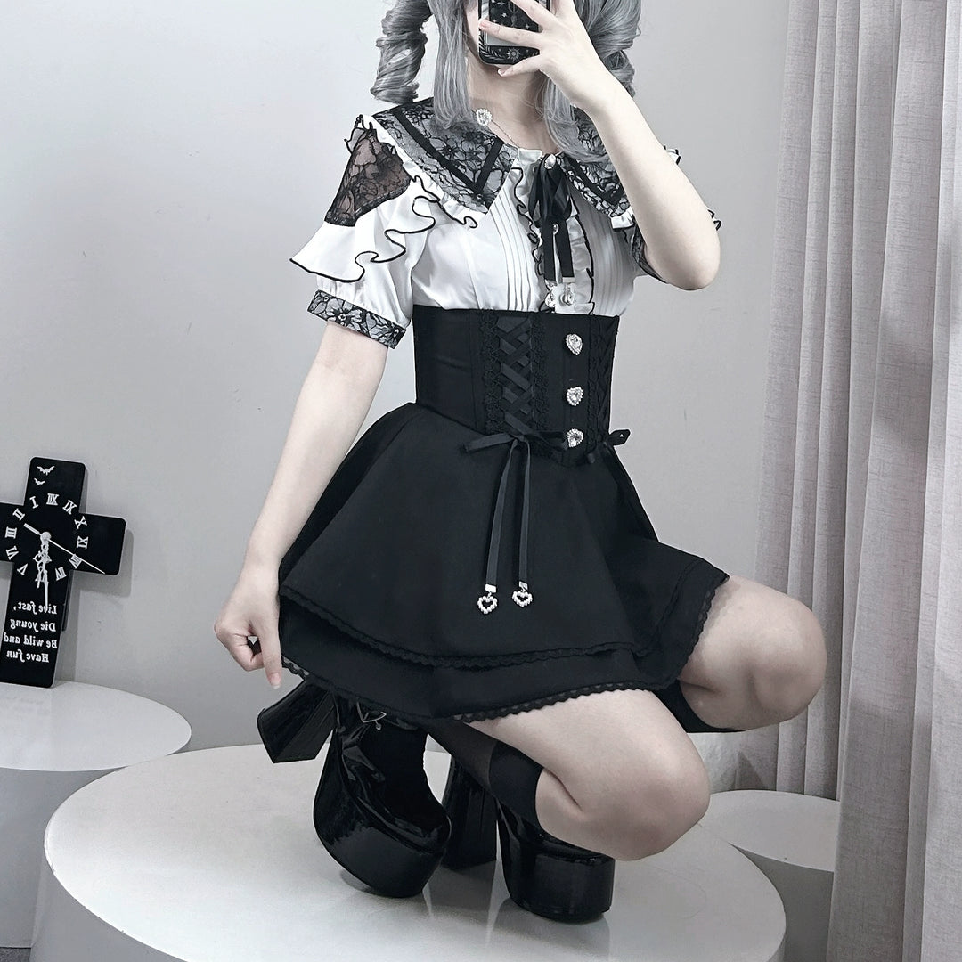 Chiffon Jirai Kei Blouse, Bow Collar 43784:785810