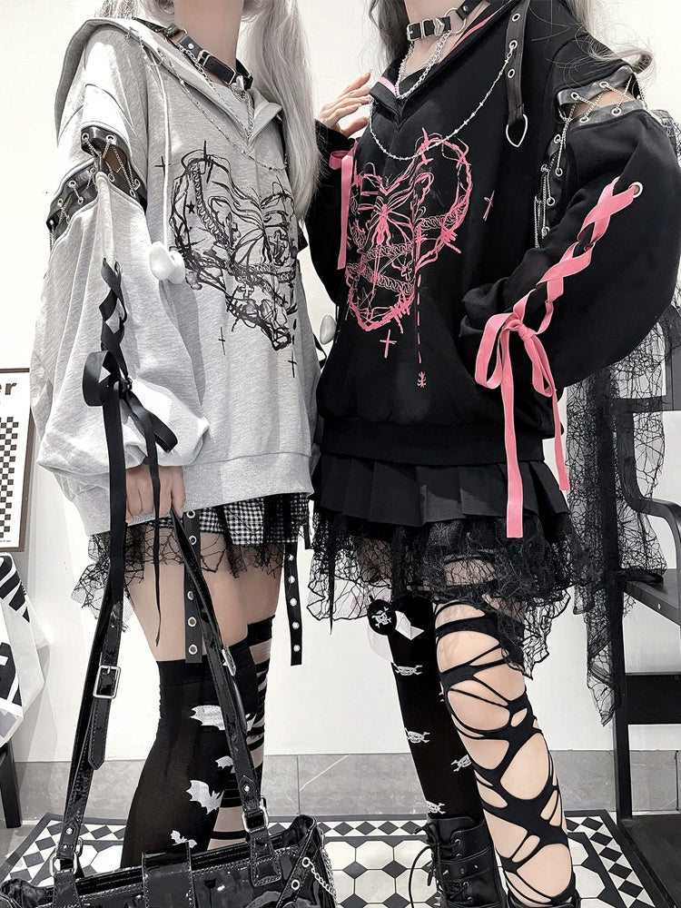 Jirai Kei Outfit Set Gothic Sailor Collar Sweatshirt Set 35762:517438 35762:517438