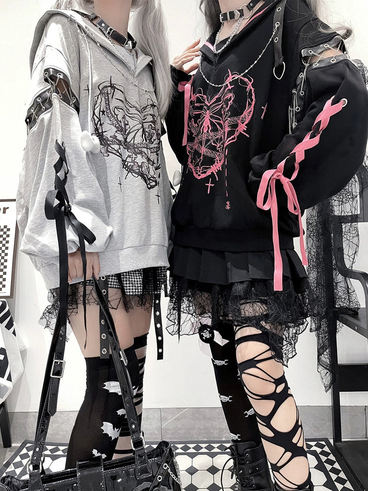 Jirai Kei Outfit Set Gothic Sailor Collar Sweatshirt Set 35762:517438