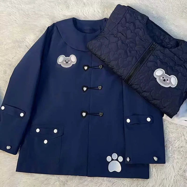 Kawaii Aesthetic Coat Removable Inner Layer Winter Blue Jacket 39662:643716