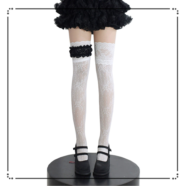 Gothic Lolita Lace Stockings, Bow Garter 43755:784431