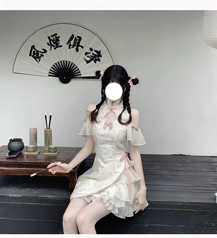 Spicy Girl Chinese Cheongsam Black White Dress 29526:350446